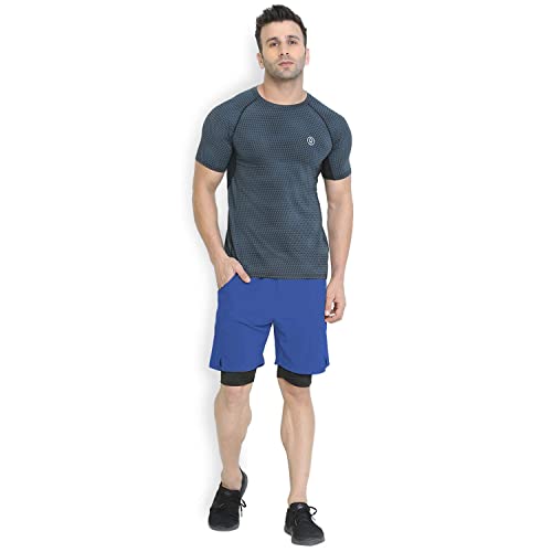 Image of CHKOKKO Double Layered Gym Shorts for Men Workout | Compression Inner Layer with Pockets Across Inner Outer and Back | Dry Fit Sports Athletic wear for Running Jogging or Training