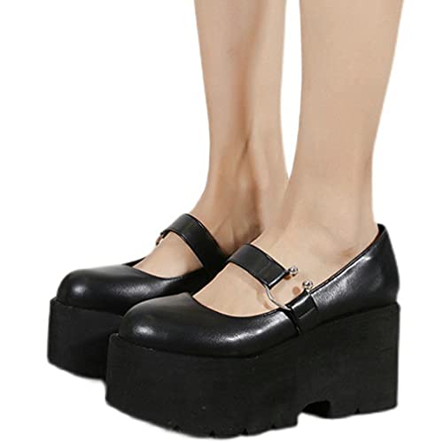 Agodor Women's Gothic Cosplay Lolita Shoes Goth Mary Jane Platform High Heel Chunky Pumps3