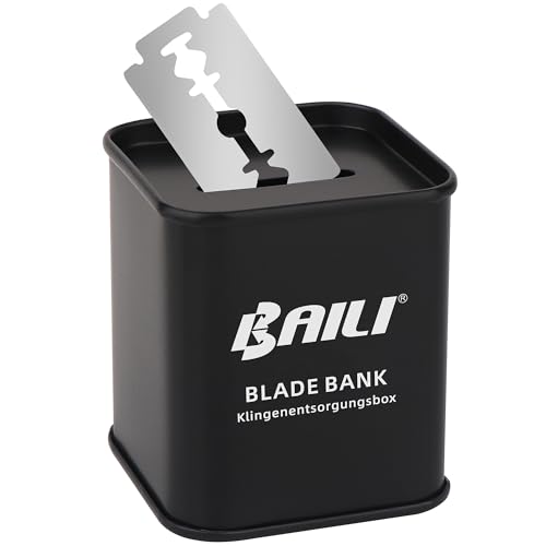 BAILI Razor Blade Bank Sharps Disposal Container Bin Storage Safely Store Used Safety Razor Blades Large Capacity for Barber Shops Personal Use Sealed Design Holds 300+ Blades, Matte Black