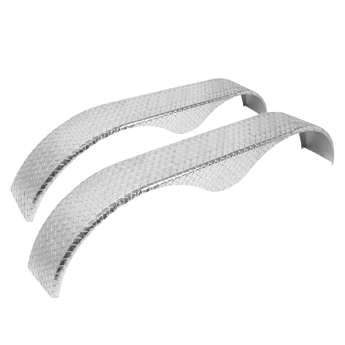 HECASA 2 Pack Diamond Plate Tandem Aluminum Teardrop Tread Plate Cargo Trailer Fenders Universal Fits Most 14 15 16 Tires Silvery