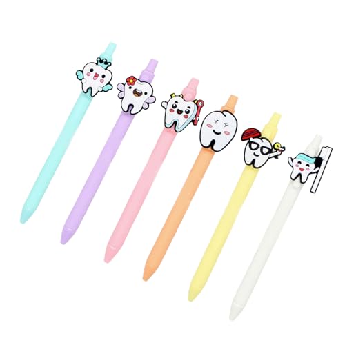 6 Pièces Stylo À Bille En Forme De Dent 1.0MM Écriture Lisse De Bureau Avec Pince Pour Bureau École Infirmières Dentistes Stylo À Prise Confortable