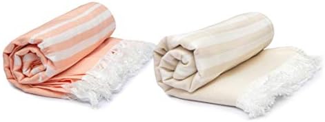 MUSH Bamboo Turkish Towel Set of 2 - Beige & Peach | 100% Bamboo |Ultra Soft, Absorbent & Quick Dry Towel for Bath, Beach, Pool, Travel, Spa and Yoga | 29 x 59 Inches