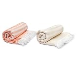 MUSH Bamboo Turkish Towel Set of 2 - Beige & Peach | 100% Bamboo |Ultra Soft, Absorbent & Quick Dry