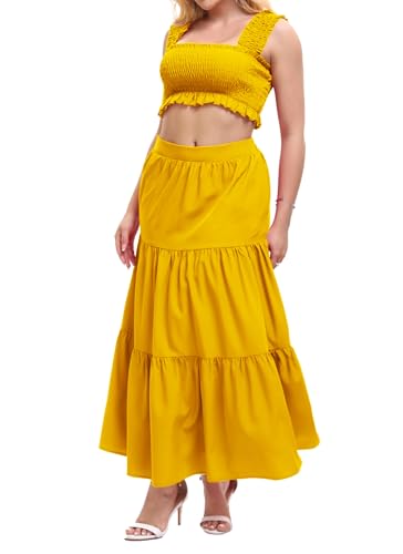 Image of Women's 2 Piece Beach Skirts Sexy Party Dress Crop Top and Long Skirt Sets