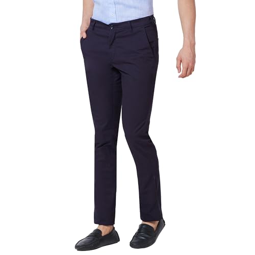 Image of Colorplus Men's Cotton Blend Solid Piece Dyed Pattern Contemporary Fit Flat Front Casual Trouser
