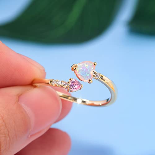 Lasidor Larsidor 14K Yellow Gold Plated Adjustable Heart Opal Ring For Women Teen Girls Ladies Stacking Rings Pink Fire Opal Jewelry thumb #3