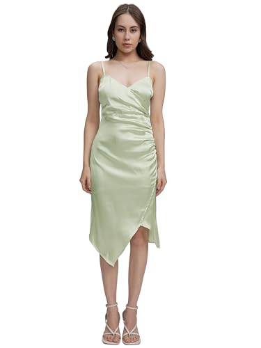 Image of Tokyo Talkies Women's Elegant Shoulder Strap Ruched Sheath Dress | Flattering Short Silhouette for a Chic Look