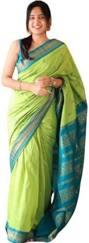 SGF11-Women's Kanjivaram Soft Cotton Linen Silk Saree With Unstitched Blouse Piece
