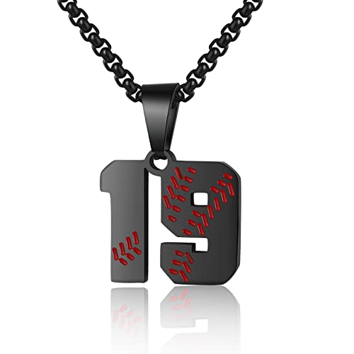 AIAINAGI Baseball Number Necklace for Men 00-99 Athletes Jersey Number Necklace Stainless Steel Chain Baseball Charm Pendant Personalized Gift for Men（19）