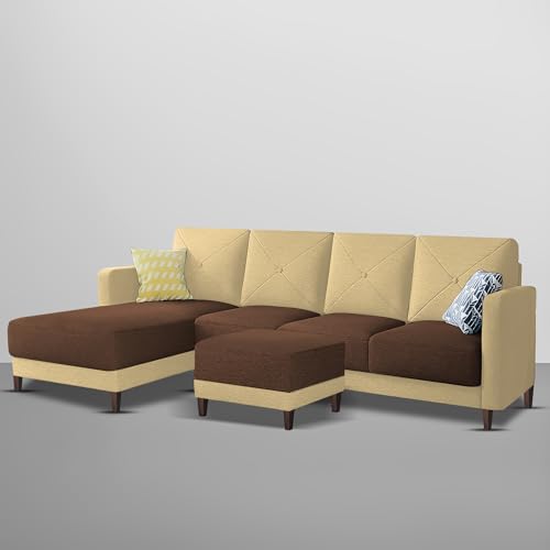 Image of Baloney LHS 6 Seater L Shape Sofa Set with Center Table for Living Room (Cream Brown Fabric) Premium Fabric Sofa