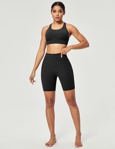 IUGA Gym Shorts Women Scrunch Butt Lifting Tummy Control Biker Shorts with Pockets High Waist Yoga Booty Workout Running 6"2