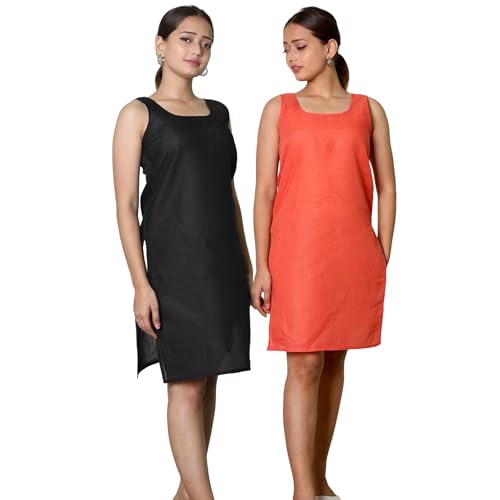 Image of KASANI Women's Camisole Cotton Long Knee-Length Sameej /Slip /Inner, Sleeveless, Pack of 2