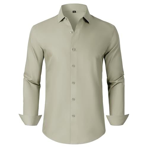 Mens Grade 3.5 Wrinkle-Resistant Dress Shirts Men's Long Sleeve Button Down Work Shirt for Men X-Large 00125_moss Gray