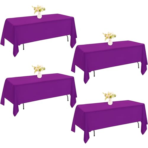 Image of 4 Pack Rectangle Tablecloth 60x102 Inch Purple Washable Polyester Table Cover for Wedding Dining Table Buffet Parties Banquet Decoration(Purple)