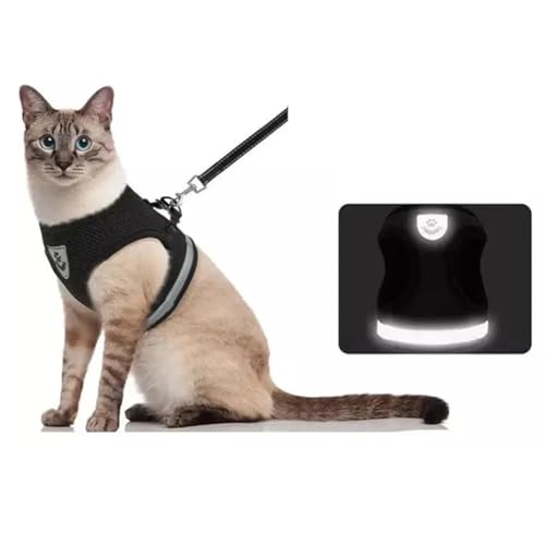 Coleira Peitoral para Cachorros e Gatos com Colete Reflexivo Regulável e Guia de Passeio (PRETO, XL)