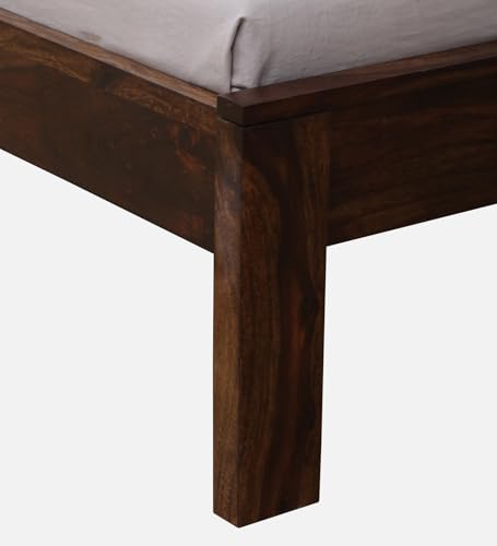 Image of Wood Single Bed Without Storage for Bedroom Home Solid Wood Without Storage Single Palang Cot for Hotels (Single Size, Walnut Finish, 1 Piece)