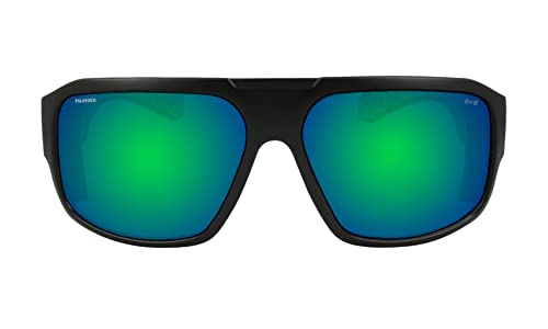 BOMBER Polarized Safety Sunglasses for Men, Mega Bomb Matte Black Frame with Green Mirror Polarized Lens z87 with Non Slip Foam Lining - M111GM2