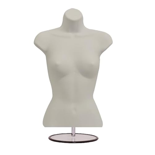 Display Guru Female Hanging Mannequin Half Body Form 3/4 (3 Quarter) Bust Shop Display With Round Stand (Skin Tone)