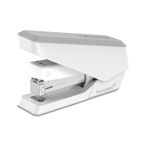 Fellowes Jam Free Stapler, 25 Sheet Capacity - LX840 Easy-Press Half Strip Antibacterial Manual Stapler – Uses Both 24/6mm and 26/6mm Staples – White