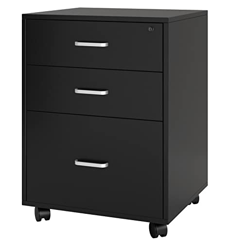 Moderner Rollcontainer BIG DEAL – 46 Cm Breit, 3 Schubladen, Schwarz/Eiche, Mit Rollen