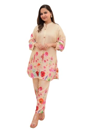 Image of DHRUVI TRENDZ Co Ord Set for Women Stylish | Ethnic Kurta Sets for Woman | Traditional Short Kurti for Women | Daily Comfortable Outfit for Office & Ethnic Set | 3 /4 Sleeve Kurti with Pant