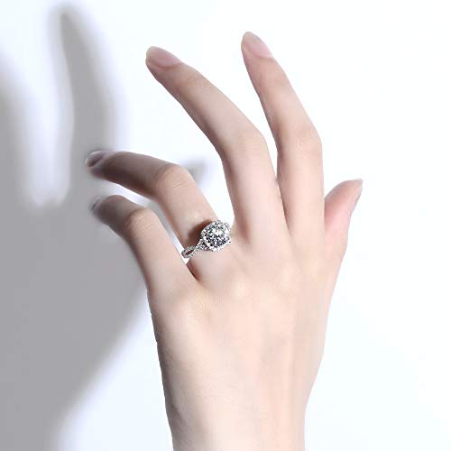 DovEggs Moissanite Engagement Rings for Women 2ct Center 7.5x7.5mm GHI Color Cushion Cut Near Colorless Moissanite Halo Split Shank Wedding Ring 14k Gold QUALITY Sterling Silver3