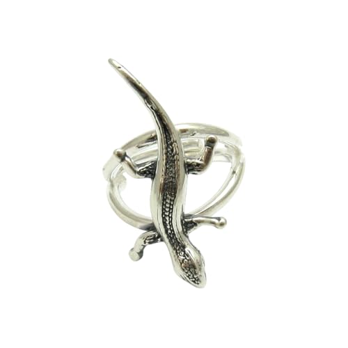 Bague en argent massif 925 ajustable motif lézard par Empress