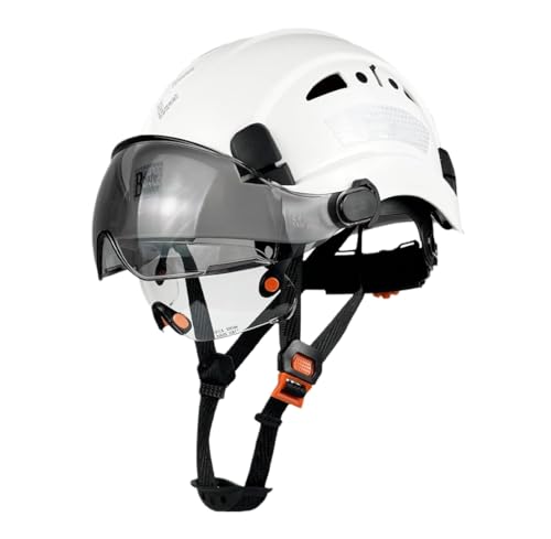Industrial Safety Helmet with Build-in Visor ABS Hard Hat with Visor Adjustable Ventilation Hardhats Construction Head Protection (White)