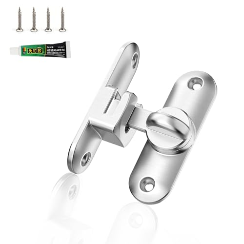 Sliding Door Lock Zinc Alloy PHMING 90° and 180° Rotating Latch, Latch Door with Screws and Nail-free Adhesive, Sliding Latch for Bedroom, Kitchen, Window, Wardrobe