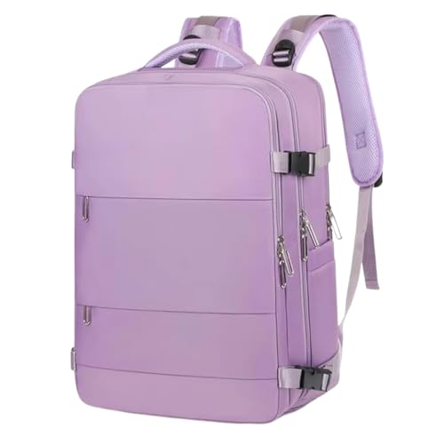 Mochila de Viagem Multifuncional, Preta, Impermeável, com Compartimentos Dedicados para Notebook, Calçados, Itens Molhados, Design Ergonômico, Alças Anatômicas (Lilás)