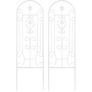 AMAGABELI GARDEN HOME 2 Pack Garden Trellis for Climbing Plants Vegetables Flower Patio Roses Cucumbers Clematis 60 x 18 White Iron Potted Vines Metal Wire Support GT05