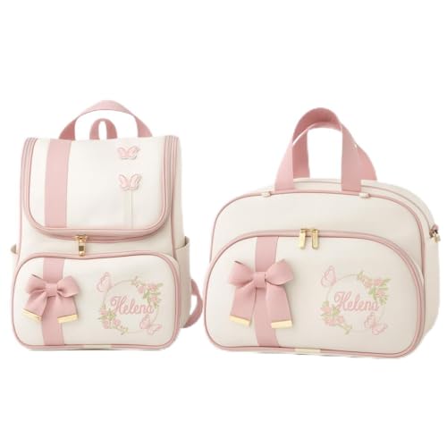 Kit de Bolsa Maternidade personalizado 2 Peças, Bege e Rosa, com Laço Decorativo e Borboleta