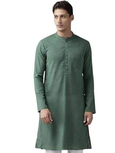 Image of See Designs Men Full Sleeve Cotton Solid Straight Slub Effect Kurta