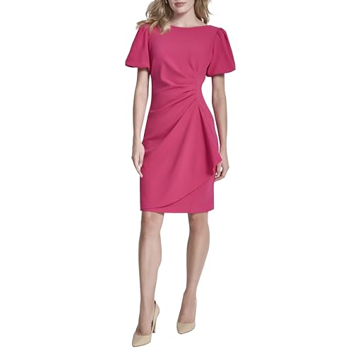 Image of DKNY Women's Short Sleeve Boat Neck Side Ruched Dress