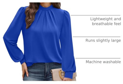 Image of WIHOLL Long Sleeve Shirts for Women Mock Neck Tops Pleated Front Blouses Dressy Casual Spring Fall Clothes 2026 Fashion