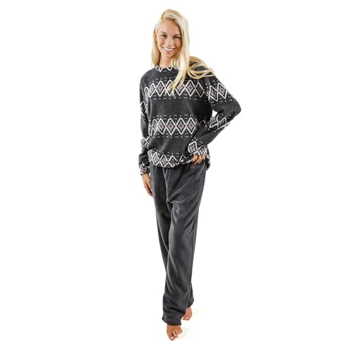 TRAMAS+ Pijama Coral Mujer para Invierno Suave y Calentito, Conjunto de Pijama Súper Cómodo para Dormir y Estar en Casa - (S, Andros Gris)