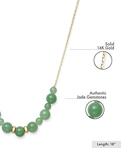 Belacqua Natural Green Jade Smile Necklace in 14K Yellow Gold, Gold Beads, 18" Cable Chain, Dianty Jewelry for Women, Gift Box Included3