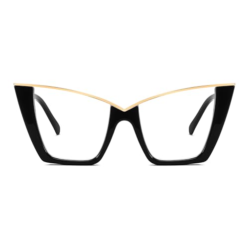 FEISEDY Fashion Cat Eye Blue Light Blocking Glasses for Women Fake Retro Eyeglasses Oversized Stylish Eyewear Frame B0240