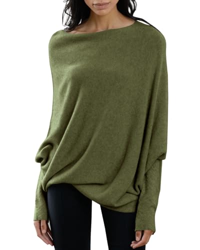 Image of Imily Bela Batwing Boat Neck Sweaters for Women Spring Long Sleeve Soft Knit Loose Baggy Pullover Jumper Top