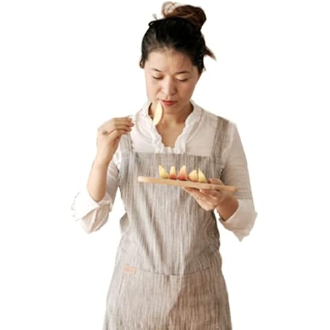 BBYBBS Linen Pinafore Apron Japan Style Mediumweight Japanese Apron Cross Apron No Tie Apron Double Front Large Size Pockets Halter Cross Bandage Aprons(Light coffee) Cover