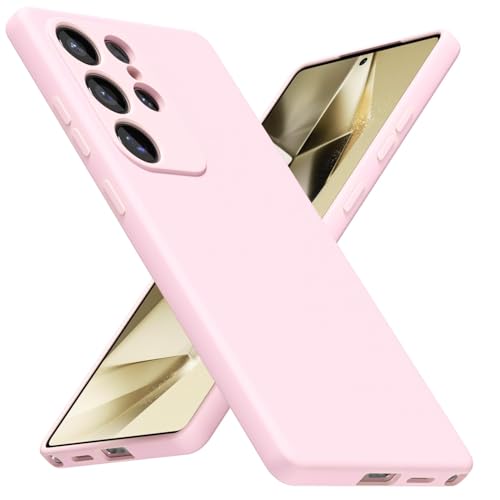 LoeoeL for Samsung Galaxy S25 Ultra Phone Case Silicone, Minimalist Ultra Thin Slim Soft Rubber Gel Solid Color Matte TPU Cute Case for Women Men, Girly Aesthetic Design & Camera Cover, Light Pink