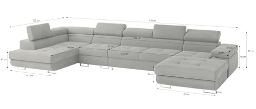 Masseno Ecksofa VELORA L-S mit Schlaffunktion U-Form, Sofa mit Bettkasten, Wohnzimmersofa, Couch, Soffa, Bettsofa, Couchgarnitur- Wrzosowy, Monolith 62 – Bild 4