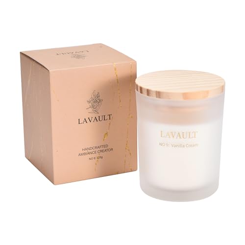Lavault Strong Scented Candles with Wood lid- Naturally Candles for Bathroom and Home Decor- Relaxing Long Lasting Scented Made with Soy Wax and Essential Oils - Vanilla Cream
