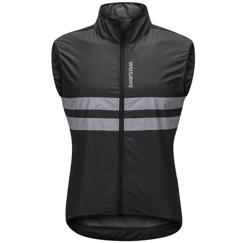 WOSAWE Uomo Ciclismo Abbigliamento Primavera Estate Riflettente Giacca Gilet Antivento Impermeabile Capispalla Sport All'aperto(BL205 Nero M)