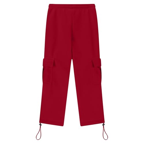 Boys Cargo Pants Drawstring Elastic Waist Baggy School Sweatpants Plain Wide Leg Cargo Athletic Joggers Pockets3