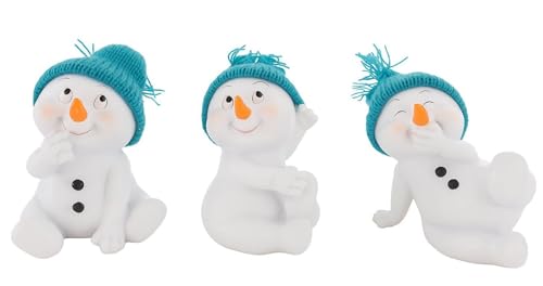 Geschenkestadl 3 Stück Schneemann Figuren türkis sitzend 11,5cm...