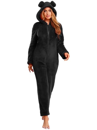 Combinaison pyjama femme Oyolan en polaire chaude à capuche pour l'hiver