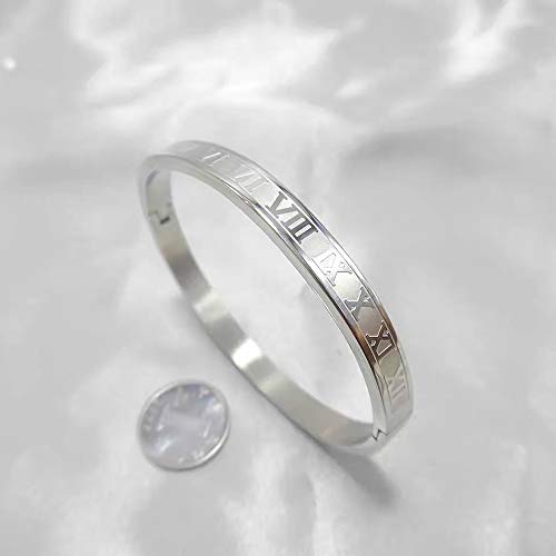 Jaline Gold Silver Rose Gold Plated Bracelets For Men Women Roman Numeral Bangle Bracelet Stainless Steel Personalized Engraved Unisex Gift (Silver 6Mm Womens) #TOP2