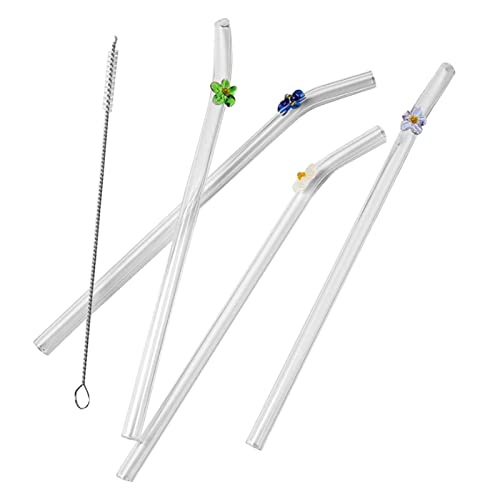 Appoo Pajita de Cristal con Flor | Pajitas Transparentes para Beber | Artículos de Fiesta y favores para Juegos de Fiesta, Club Nocturno, Fiestas en la Piscina, Uso doméstico Cover