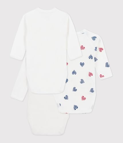 Petit Bateau Babies' long-sleeved wrapover stripy heart pattern cotton GIRLS bodysuits - 3-Pack SIZES 1-18 MONTHS2